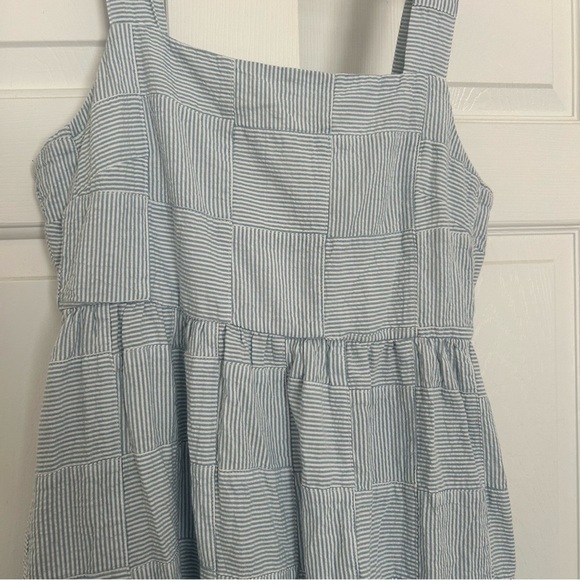 Madewell Cicely Tiered Midi Dress in Patchwork Light Blue Checkered Dress - Picture 5 of 9